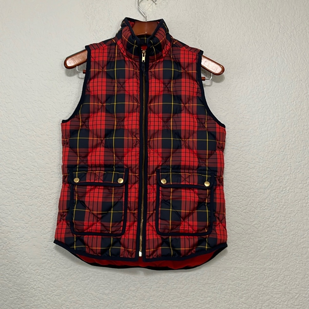 J. Crew Buffalo Plaid Puff Down Filled Zip Vest Jacket
